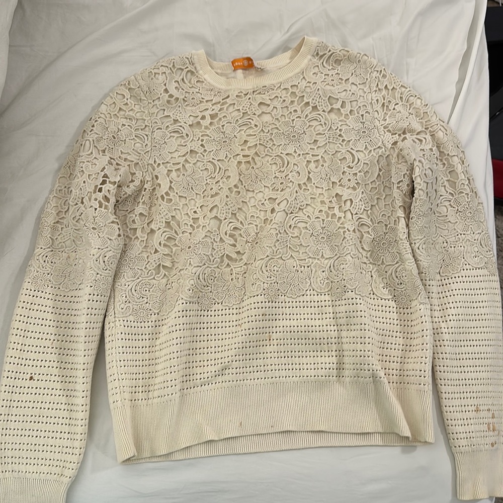 tory burch lace floral applique sweater